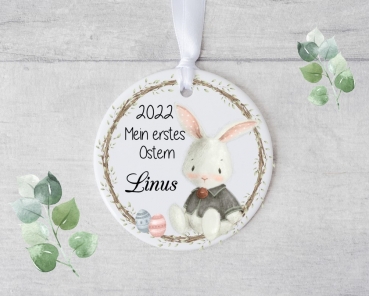 süßer Erinnerungsanhänger Osteranhänger personalisiert, Osterhase, mein erstes Ostern, Keramik, Anhänger Ostern von Lüttentüddel®